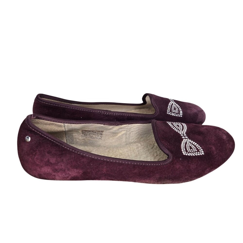 UGG Australia Alloway Crystal Bow Purple Suede Ballet Flats Women's 9.5